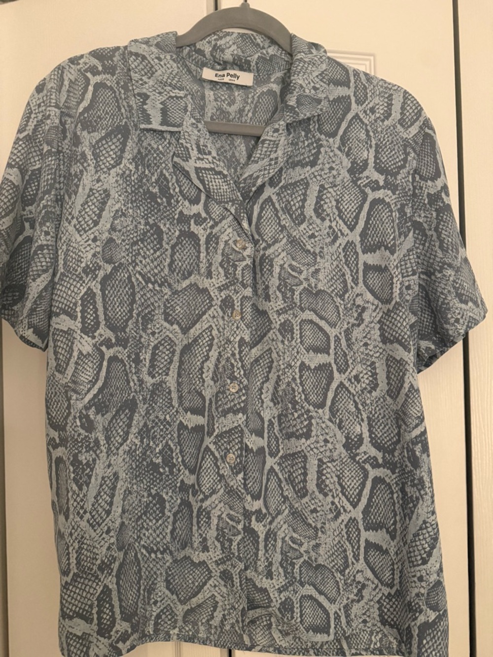 Ena Pelly Light Blue & Navy Snake-Print Button Front Shirt